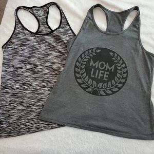 2 Tanks both size Large, Heather Grey Athletic Racerback Tank and Mom life tank